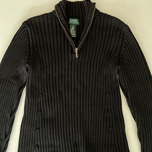 SOLD Lauren Ralph Lauren Black Ribbed 1/4th Zip Sweater - Picture 3 of 5